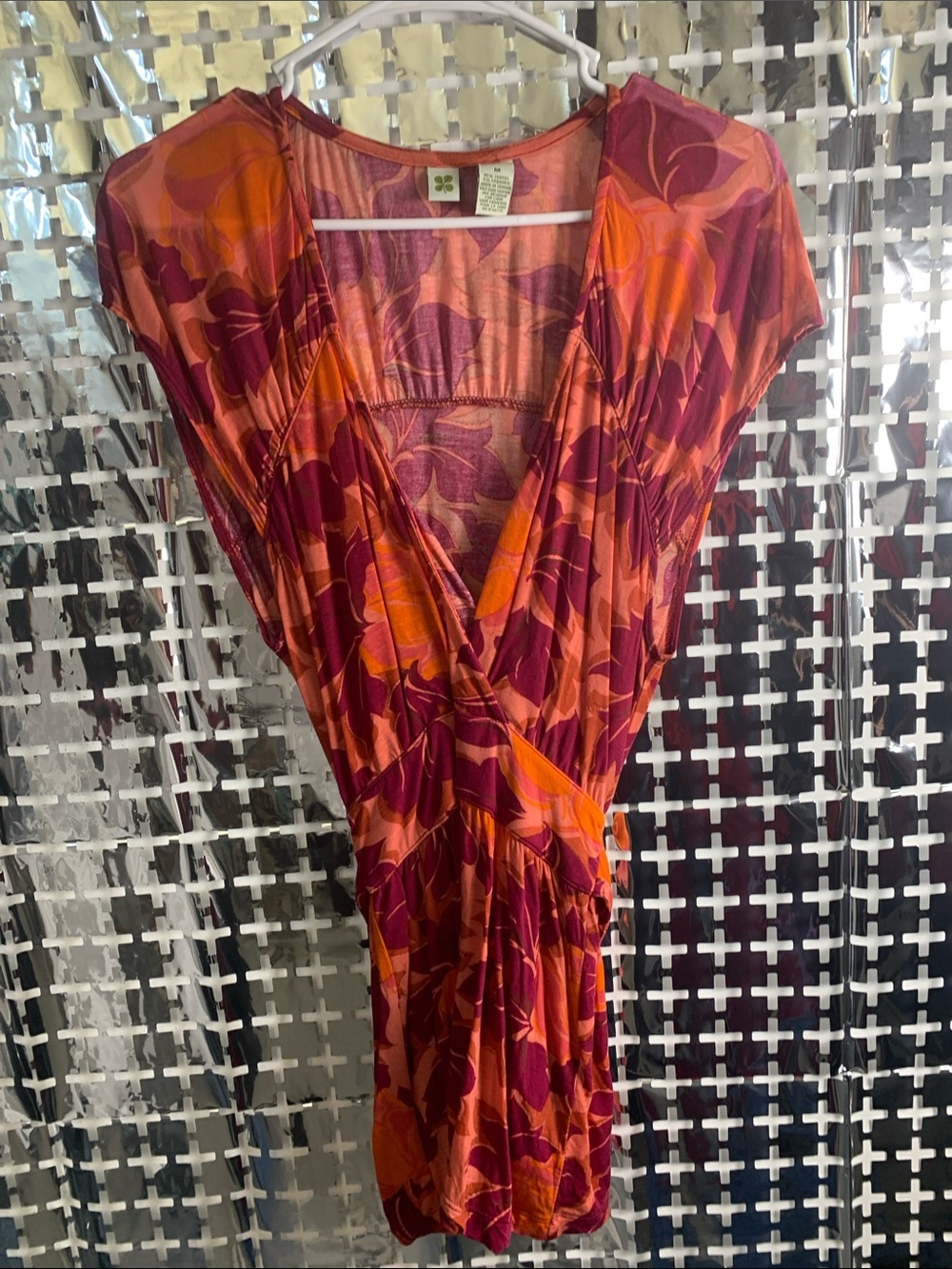Floral Wrap-Style Women’s Top in Orange and Maroon
